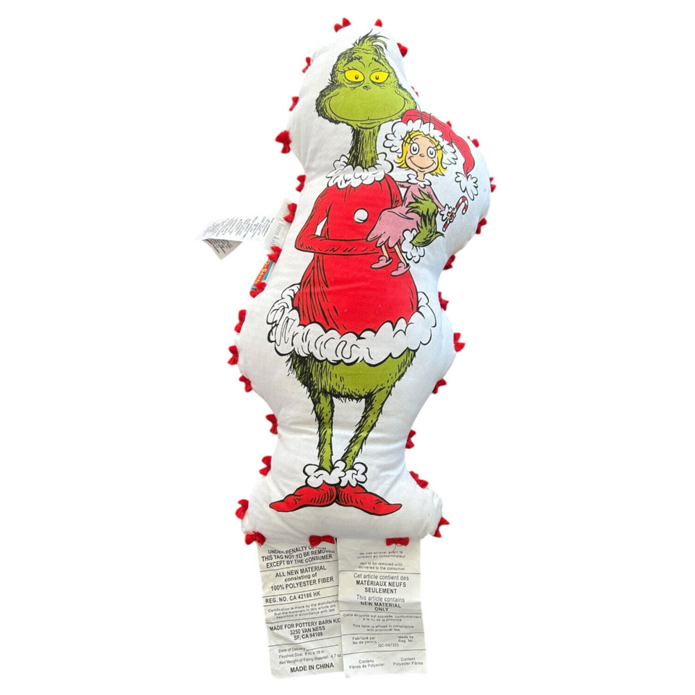 Pottery Barn Kids Dr Seuss Grinch Cindy Lou Who Pom Pom Christmas Pillow New